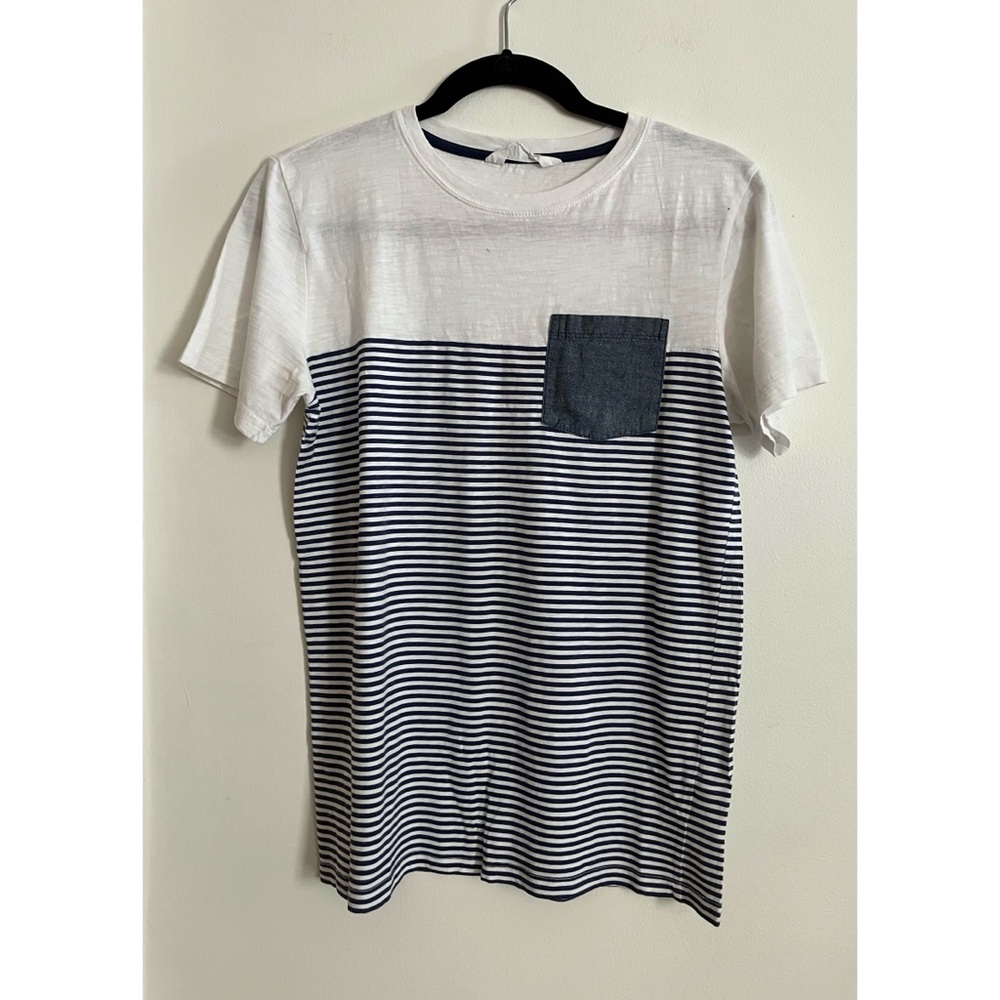 White & Blue Striped Pocket Tee Children’s 12-14